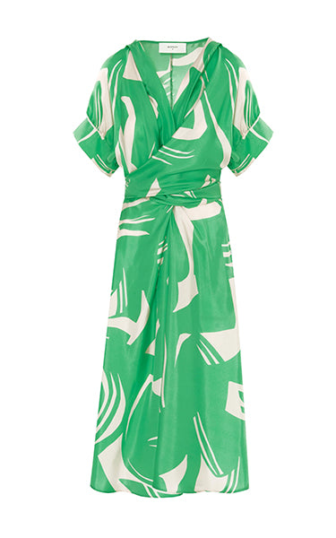 Beatrice B Green Print Silk Dress