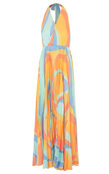 Beatrice B Long Halter Dress in Shades Print