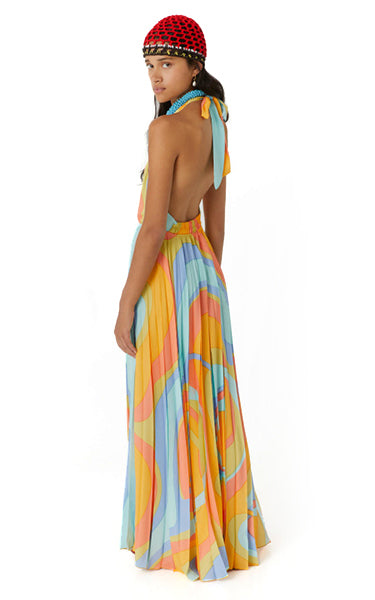 Beatrice B Long Halter Dress in Shades Print