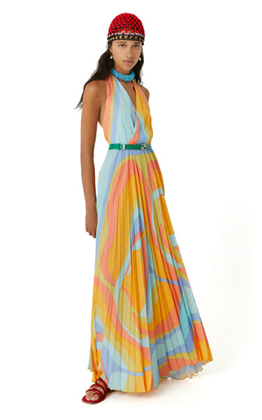 Beatrice B Long Halter Dress in Shades Print