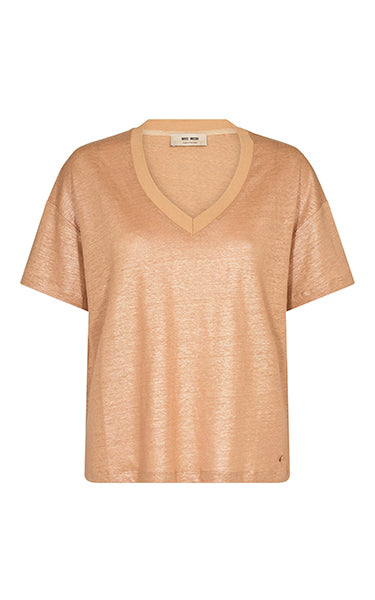 Mos Mosh Casa V Neck Foil Tee in Tan