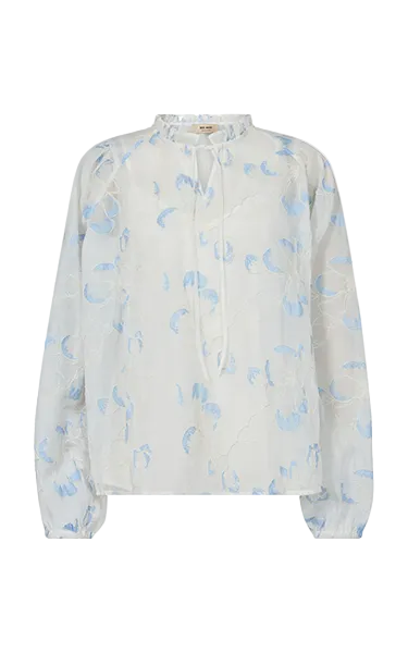 Mos Mosh Flowy Eisara Blouse White – Elegant Floral Embroidery