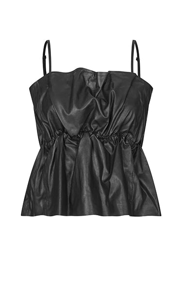 Second Female Black Gathered Leather Top