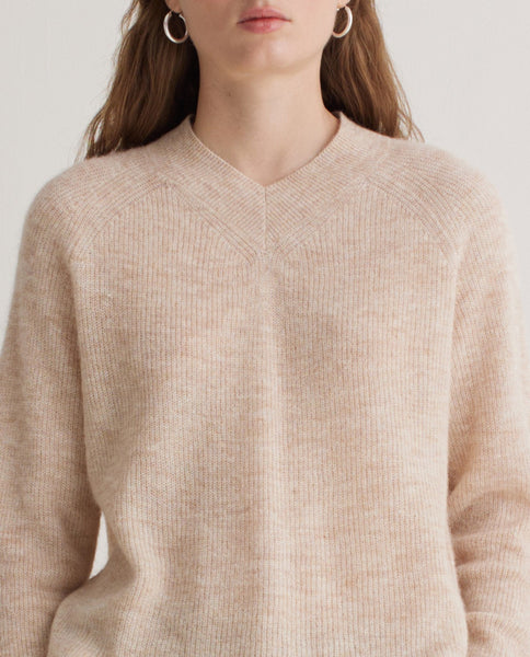 Yerse V Neck Ecru Beige Sweater