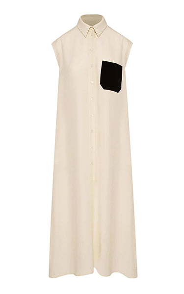 Beatrice B Cream Sless Dress with Black Pocket