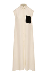Beatrice B Cream Sless Dress with Black Pocket