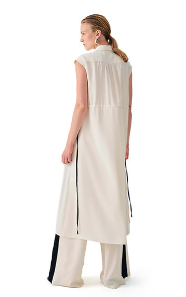 Beatrice B Cream Sless Dress with Black Pocket