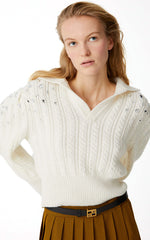 Beatrice B Polo Knit with Embroidery Cream