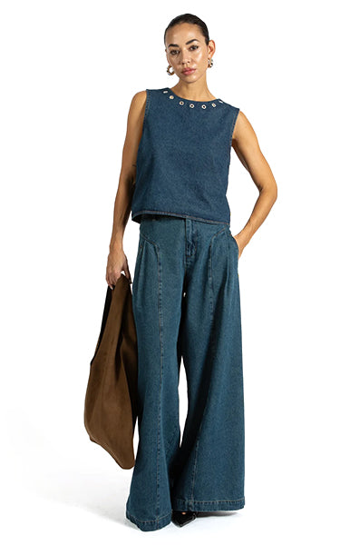 Coster Copenhagen Denim Eyelet Top