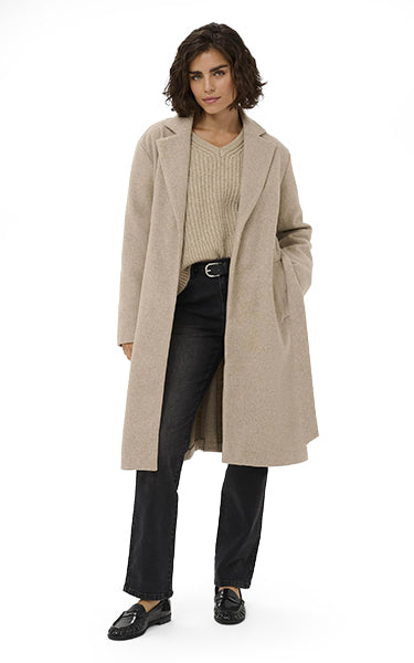 Kaffe Long Coat in Beige