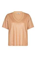Mos Mosh Casa V Neck Foil Tee in Tan