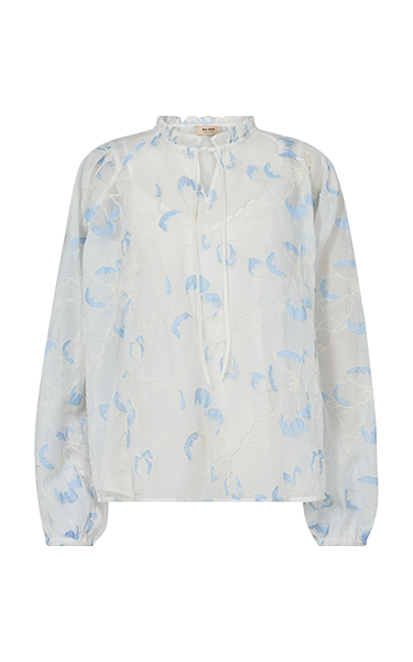 Mos Mosh Flowy Eisara Blouse White – Elegant Floral Embroidery