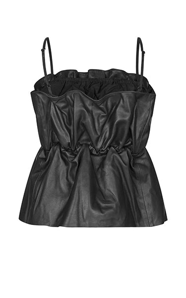 Second Female Black Gathered Leather Top