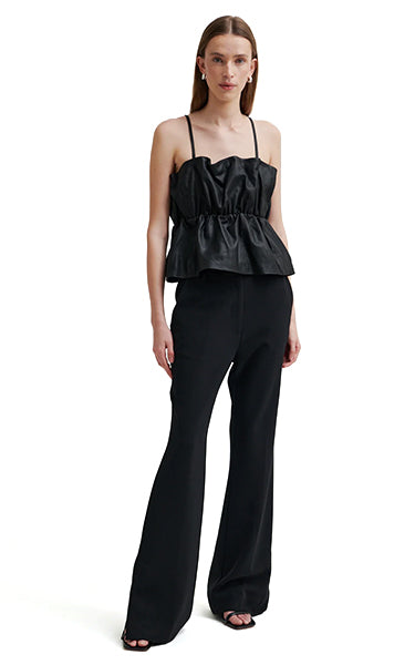 Second Female Black Gathered Leather Top