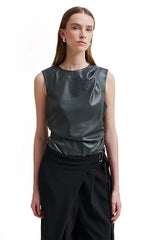 Second Female Faux Leather Black Top