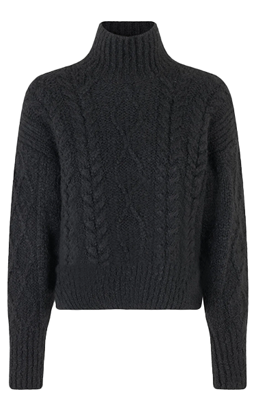 Second Female Hi Neck Cable Knit Black