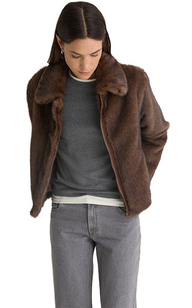 Yerse Chocolate Faux Fur Jacket