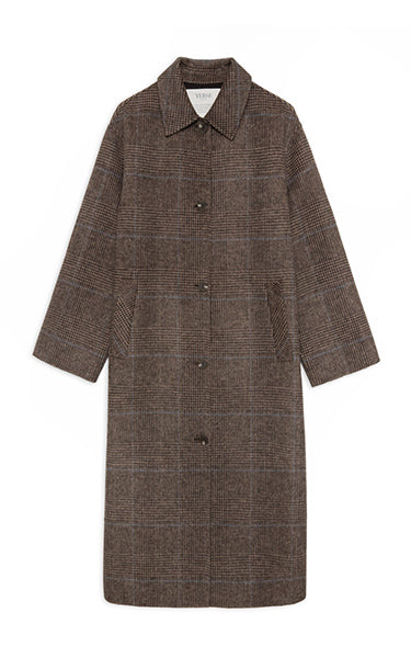 Yerse Long Coat in Brown Checks