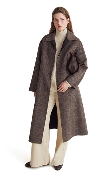 Yerse Long Coat in Brown Checks