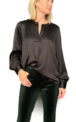 Mos Mosh V Neck Silk Blouse in Black